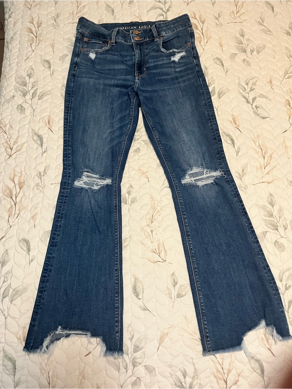 American Eagle Outfitters Distressed Dark Blue Flare Jeans